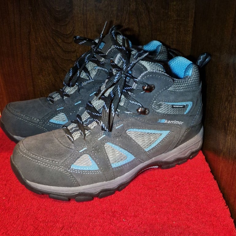 Karrimor Mount Mid Ladies Walking Boots – Grey/Blue – Waterproof Weathertite – UK 7 / EUR 42