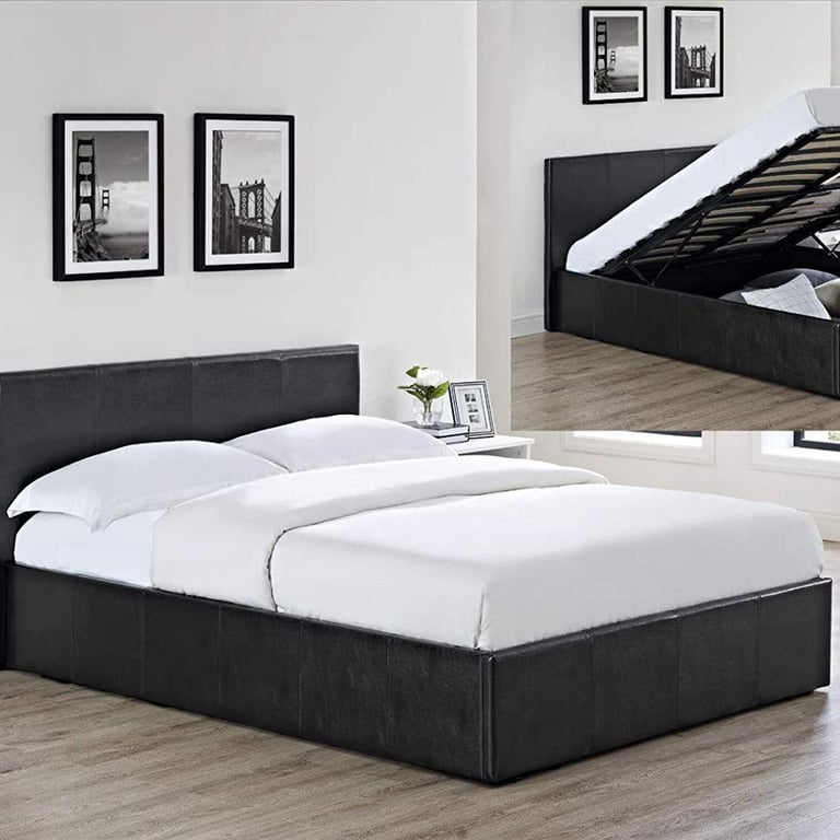 -DOUBLE Leather Faux STORAGE BED FRAME BLACK BROWN WHITE