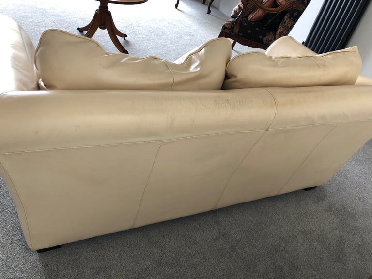 High quality leather settee, sofa, cream, 193cm, two seater