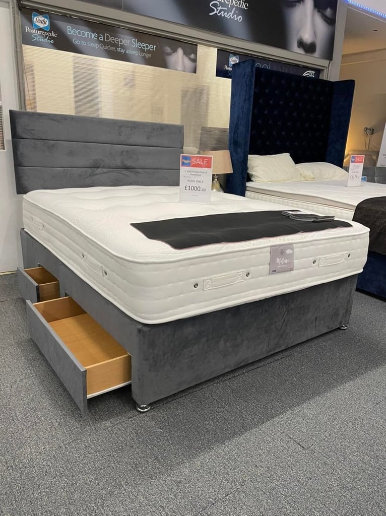 image for  Brand New DIVAN 4FT6 Double Divan Bed Base With Storage + Mattress >> 20% Discount >> COD