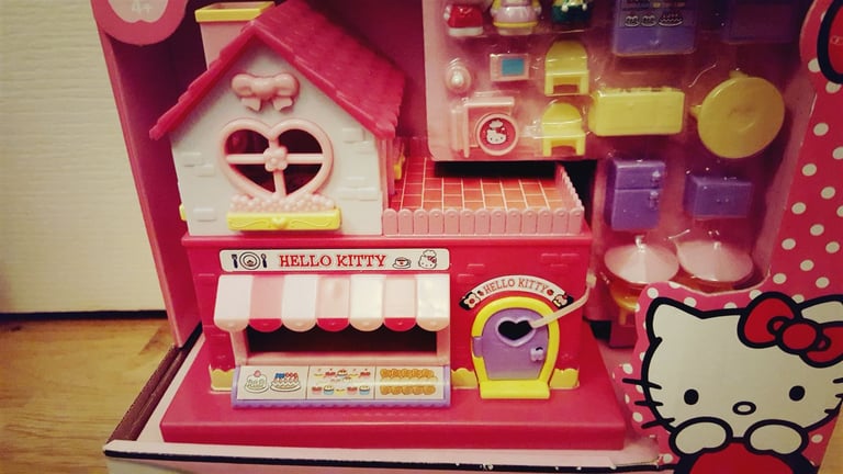 blue box hello kitty cool cafe cake shop bakery restaurant & mini figure set new unused
