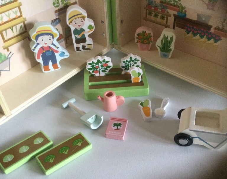 Little Town Wooden Green House with figures and accessories wood toys