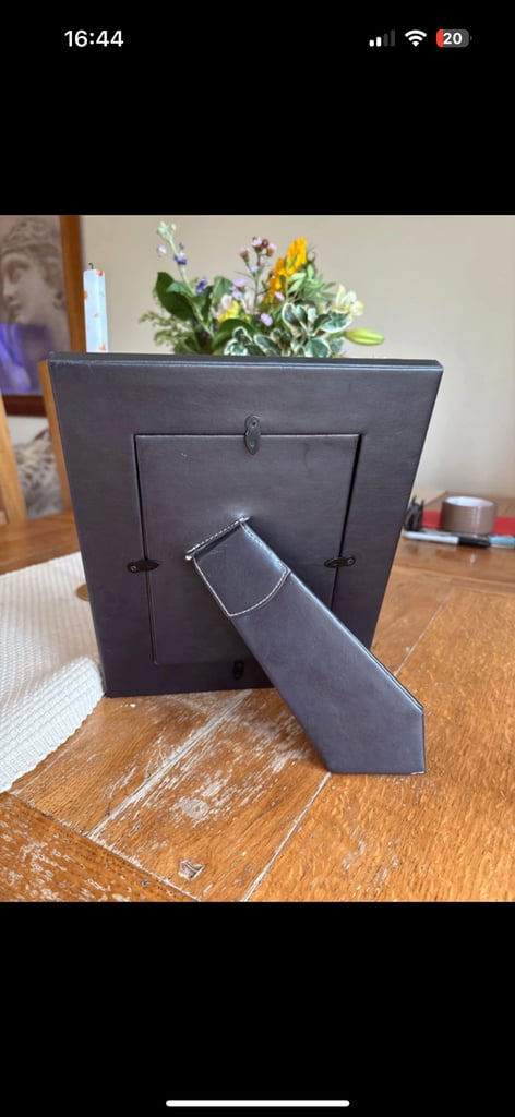 Leather photo frame with cream stitching 