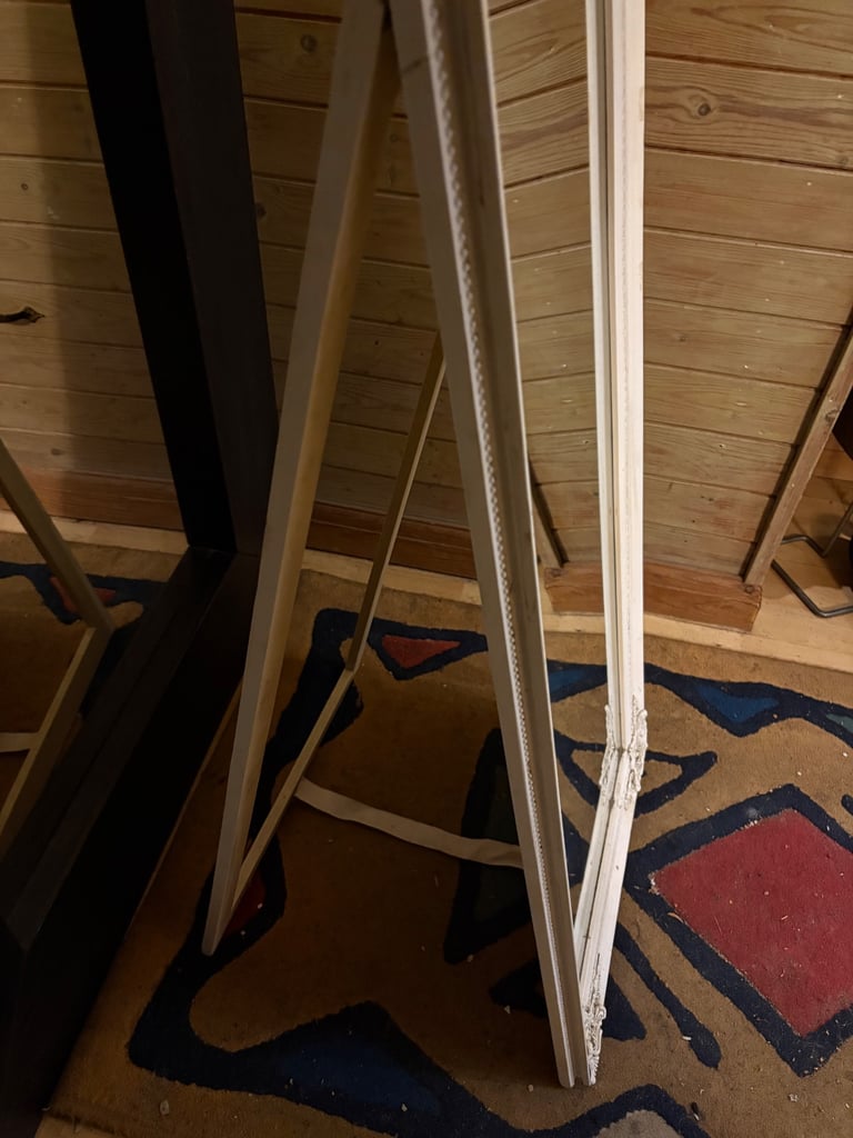 Medium size mirror white wooden frame, self standing 