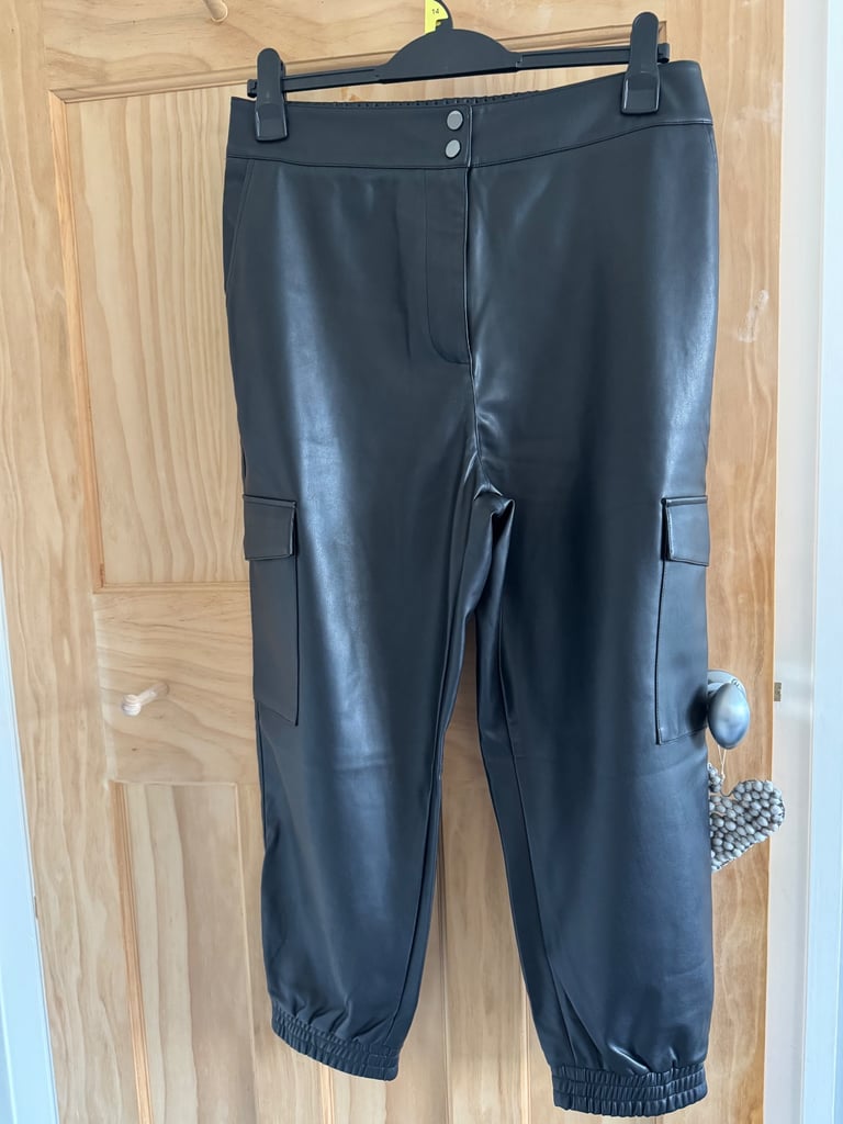 Mint Velvet Size 16S Black Faux Leather Trousers 