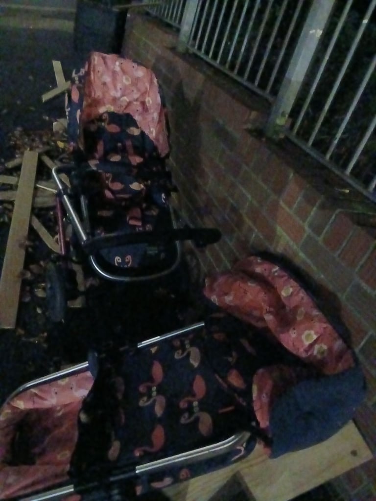 3 wheel pram left at top of Stiles Road, opp. 8community centre, Lawrence Weston