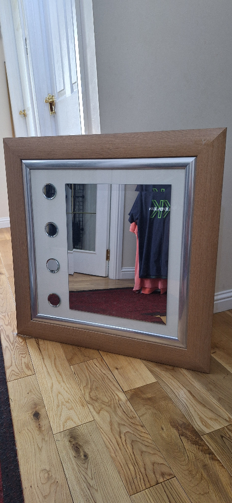 image for Large quality, heavy, stylish, contemporary mirror, 7kg, 84cm square, wood, double-framed.