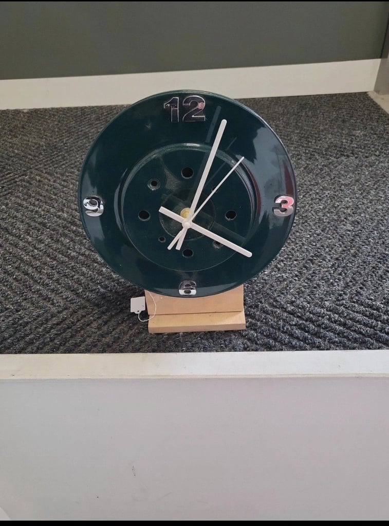 Upcycled Handmade Brake Disc Clock With Stand
