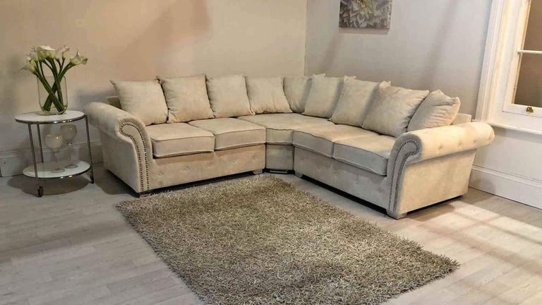 Brand New Chesterfield Merilyn Plush Velvet Fabric L Shape Corner And 3 & 2 Seater Sofa Set