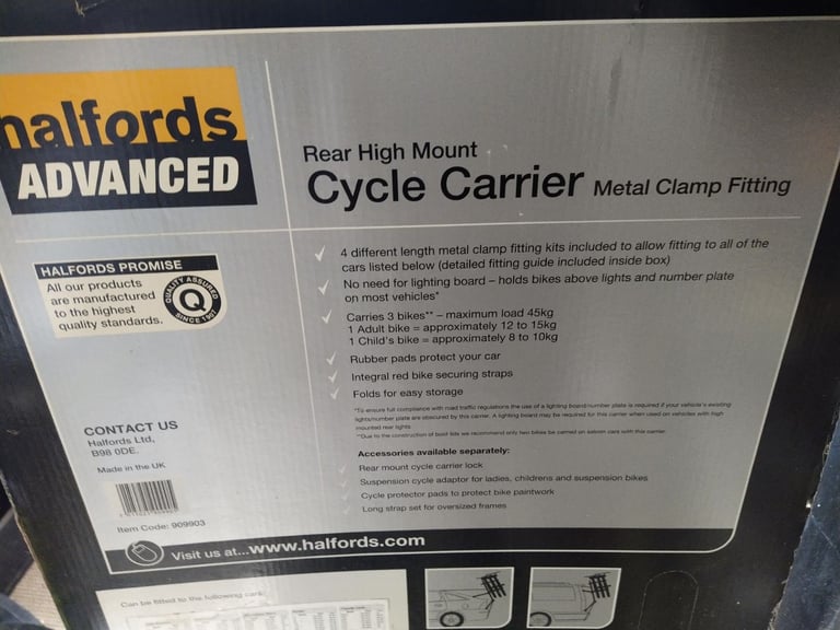 Halfords Rear High Mount (Three-)Cycle Carrier Maximum Load 45kg*