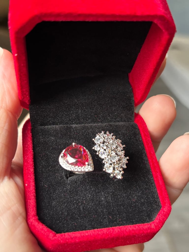 image for Sterling Silver Red & Clear Zircon Ring 