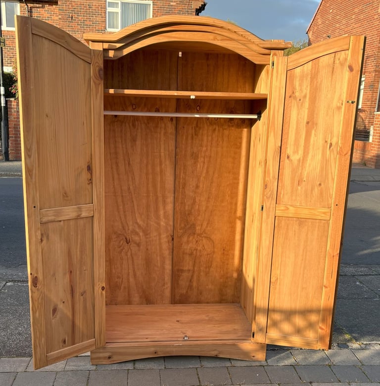 A CORONA  SOLID PINE DOUBLE WARDROBE