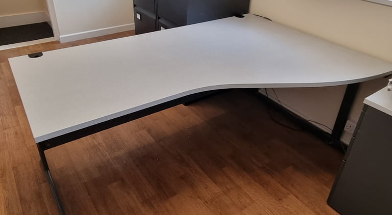 Light Grey Office Desk - Length 160cm, Short Width 80cm, Long Width 120cm