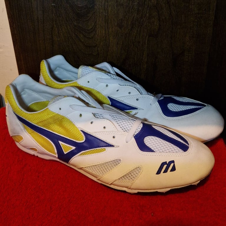 Mizuno Athens Track & Field Spikes – White/Blue/Yellow – Men’s UK 12 – Original Box