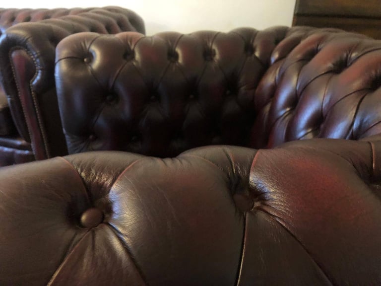 Ox Blood Red Chesterfield Sofa, chair and footstool
