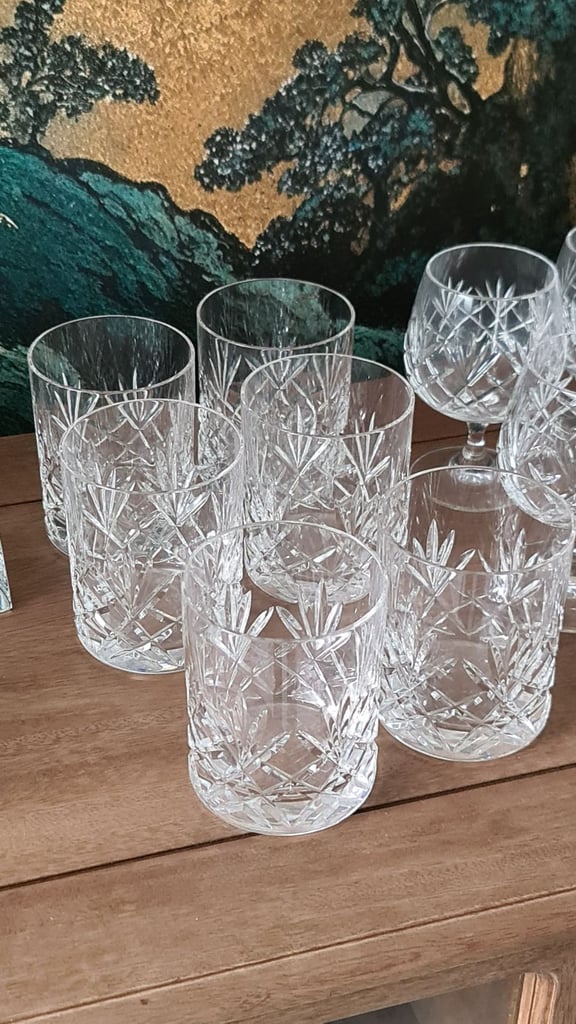 LEAD CRYSTAL GLASSES AND DECANTER 