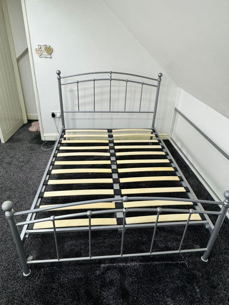 Double bed metal frame with mattress