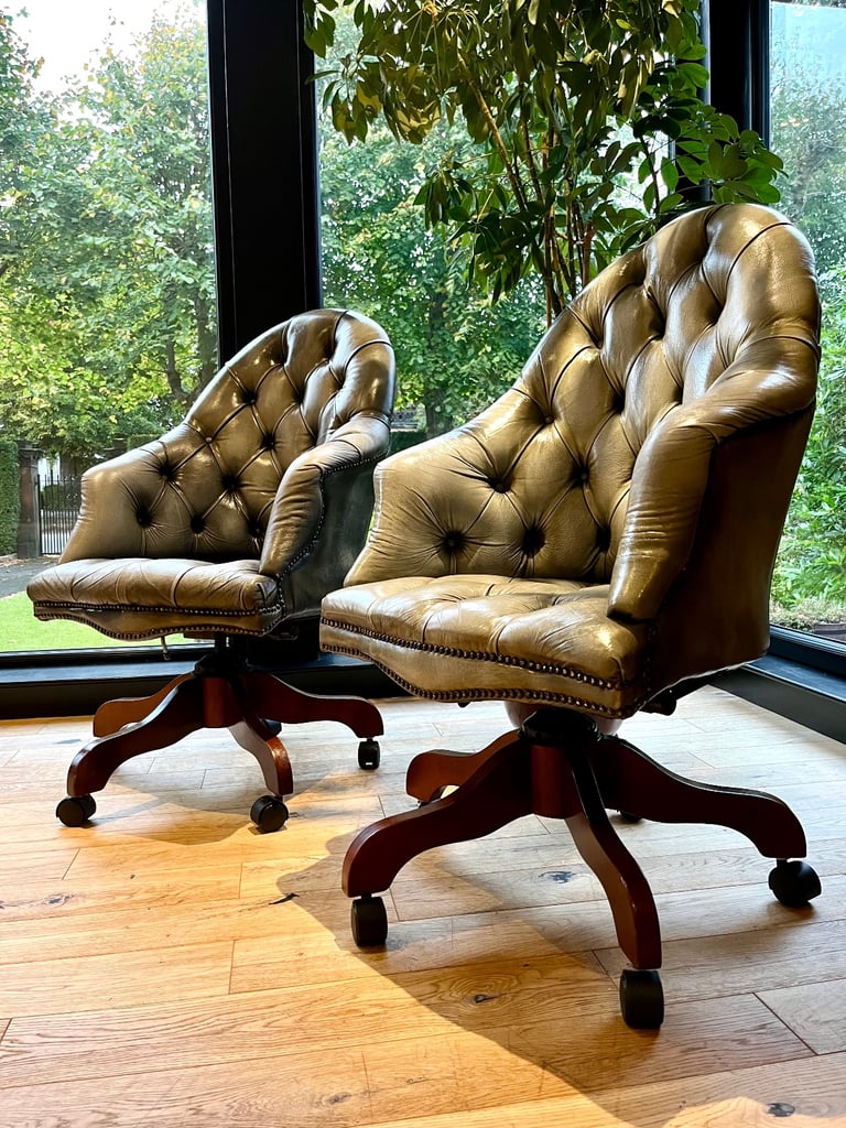 Pair of 2 Vintage Leather Chesterfield Armchairs
