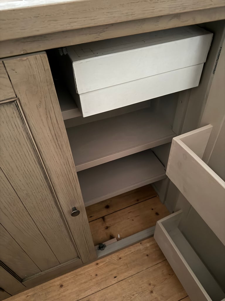 2 x grey oak wooden larder unit rrp £600 x2