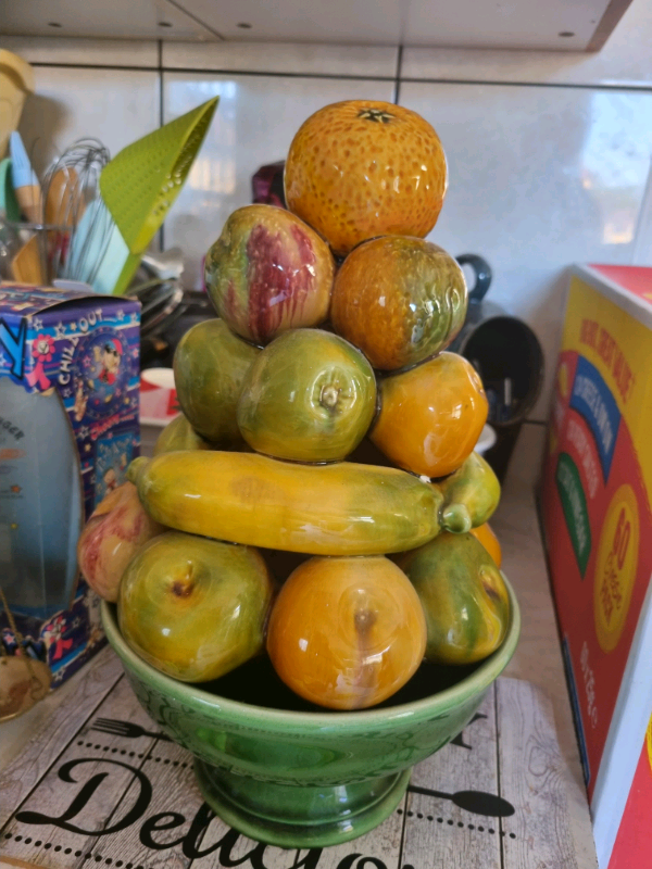 image for Vintage fruit bowl with stacked fruits 