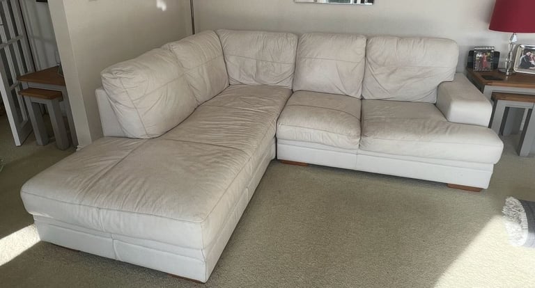 Cream leather corner sofa