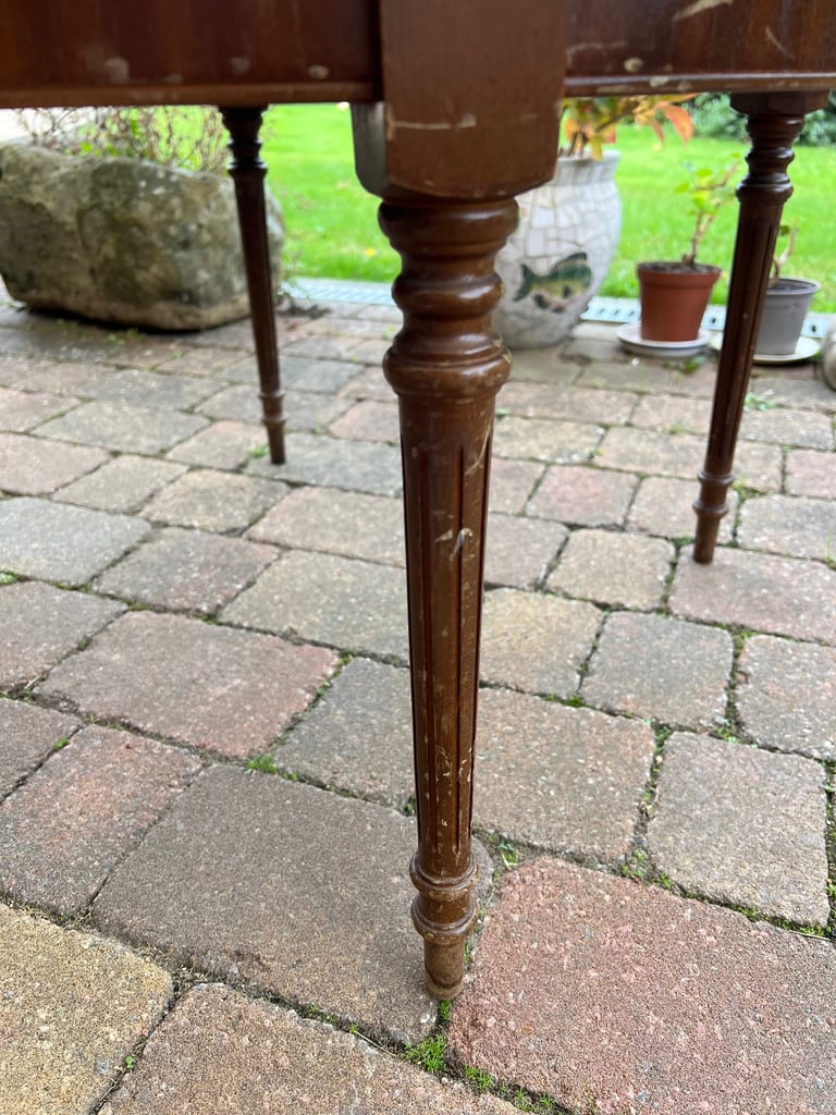 Antique Mahogany Glass Covered Leather Top Table 73cm Diameter x 45cm High