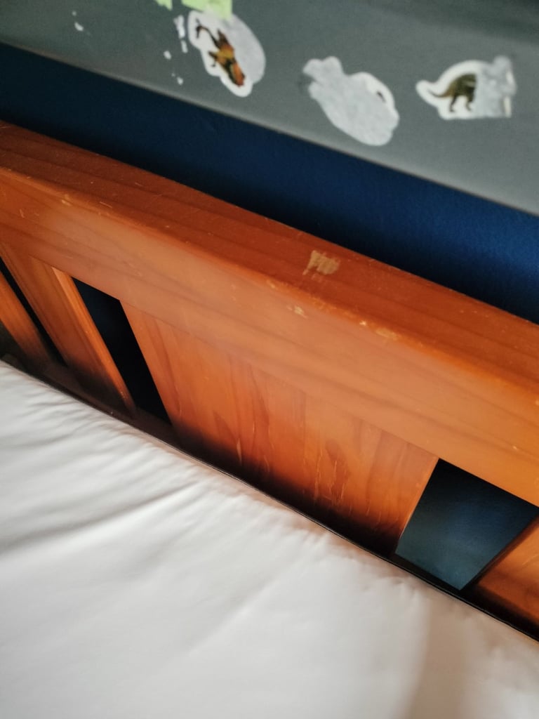 Wooden toddler bed with mattress 
