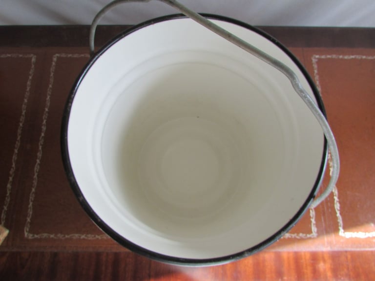 Old Vintage White Enamel Bucket Made In USSR