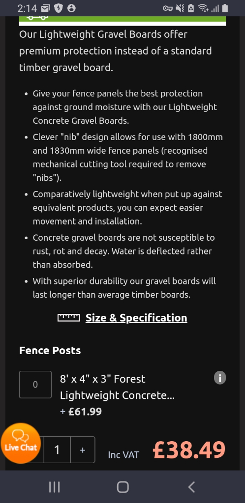 Gravel board concrete 1.83m 