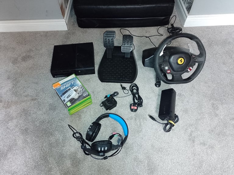 image for Xbox steering wheel & pedals. Xbox with games. Earphones. Open to offers.