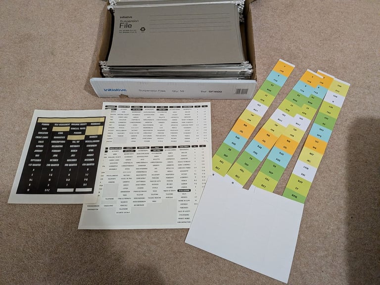 image for 83 foolscrap suspension files with tabs, inserts