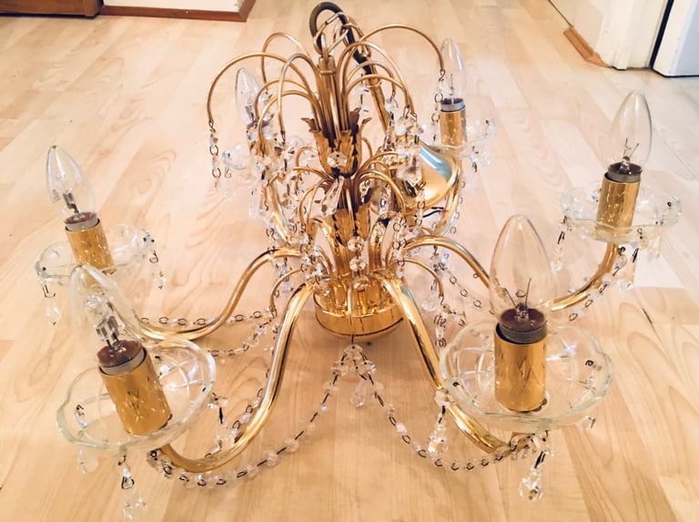 Vintage, 6 Arms Crystal Chandelier⭐️Star Fish Shape🌟Very Stunning💗Rare Piece🎁