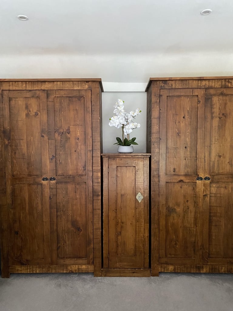 Pair of Tall Wardrobes-Custom Handmade Planed Solid Wood-7ft 6” Tall