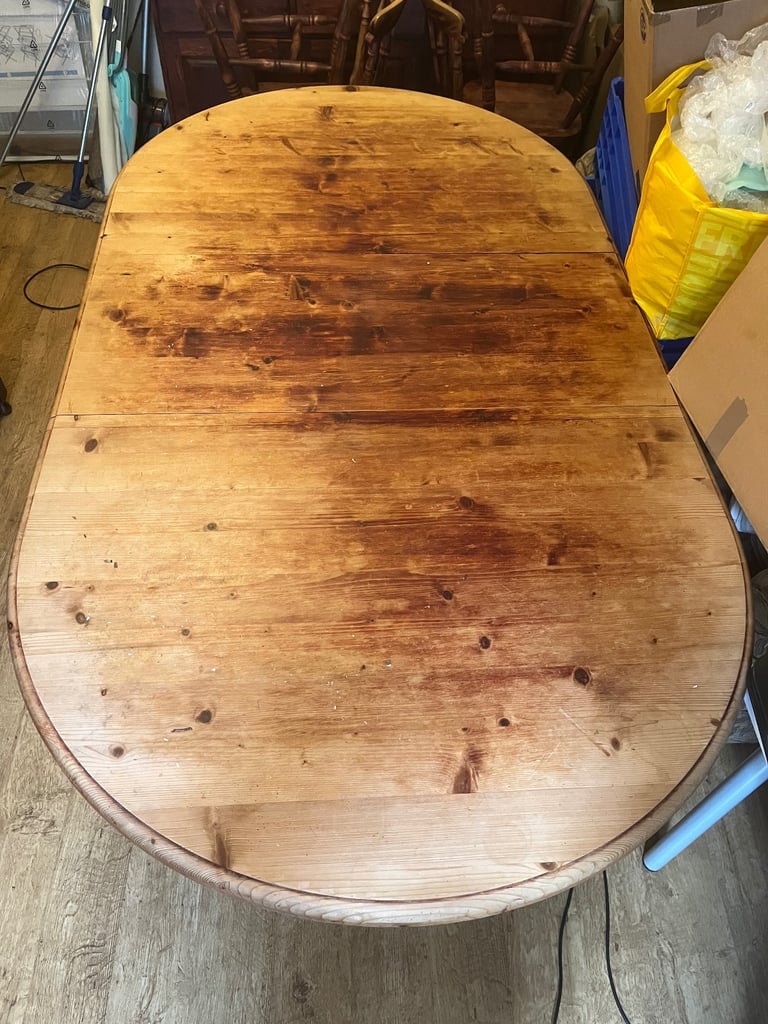 Large extendable solid wood dining table and 8 chairs