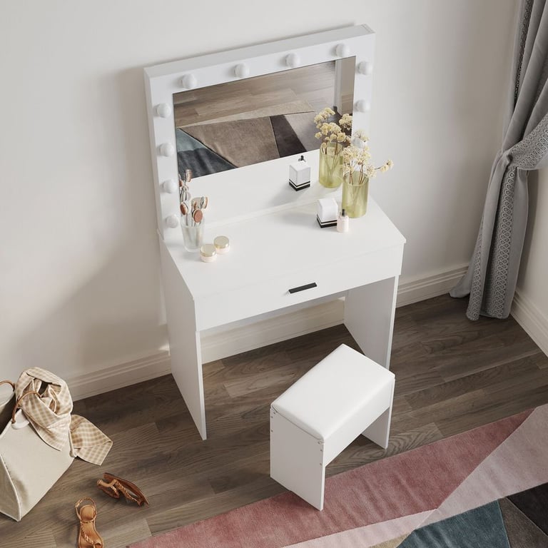 New White LED Makeup Desk + Stool and Mirror RRP £200 Our Price £115