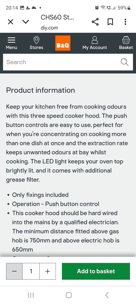 Cooker extractor hood. Extractor fan. New