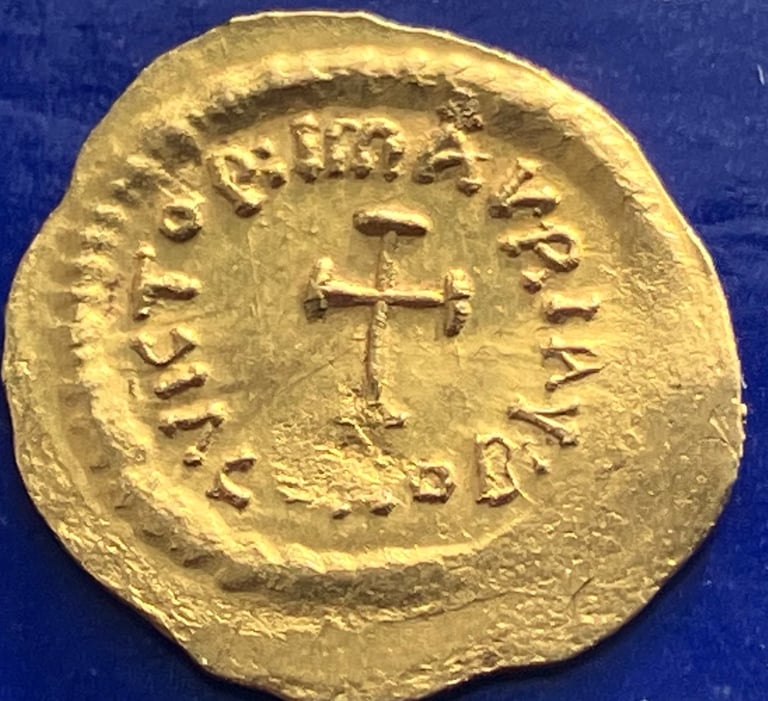 image for 24ct Gold Byzantine Coin Marcie Tiberius Gold Tremissus Roman Coin 582-602AD
