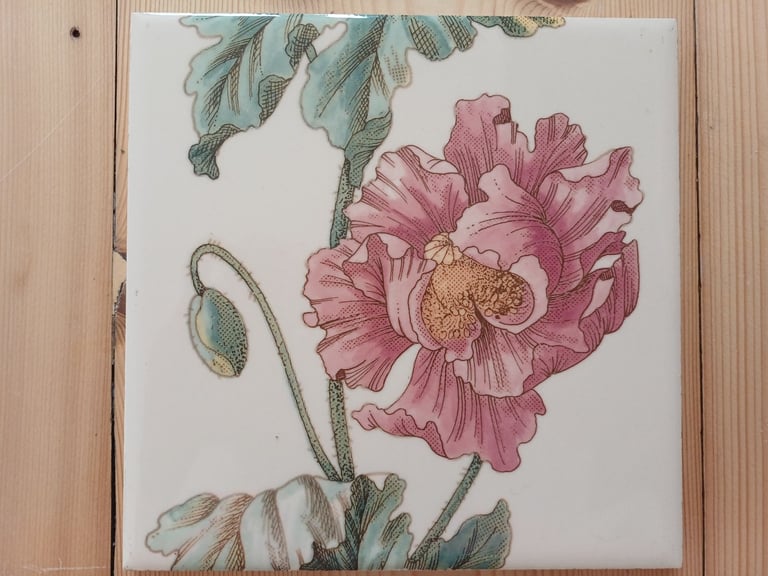 REDUCED Vintage Victorian Style Floral Fireplace Tiles 6” x 6” Complete Set of 10