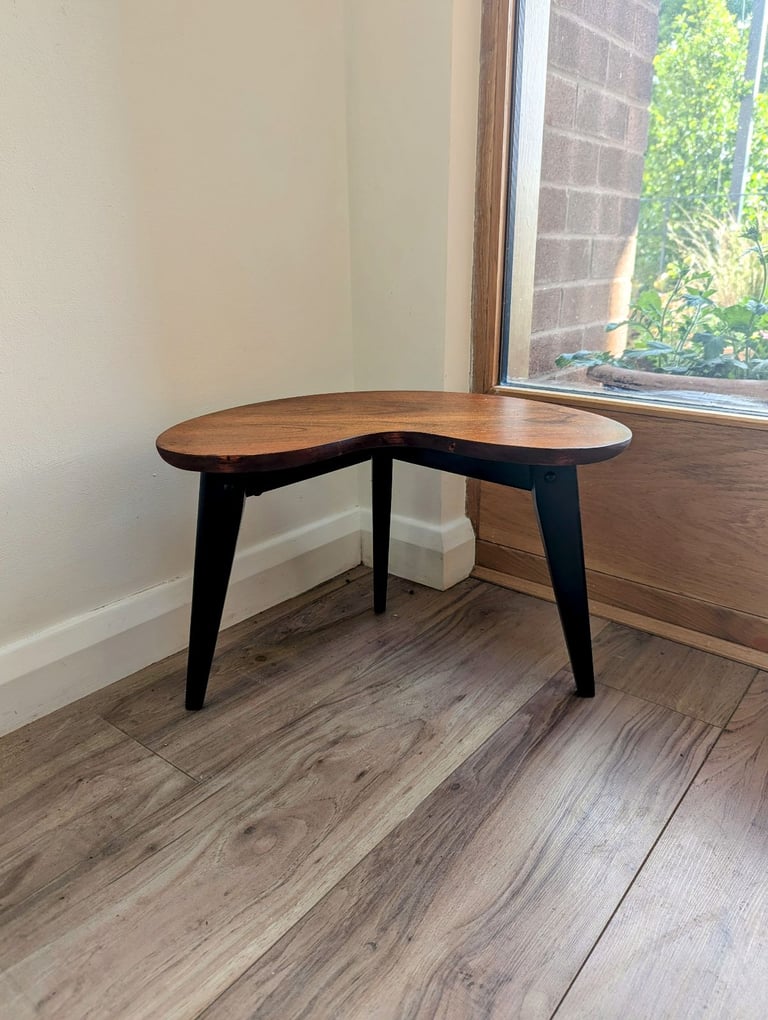 image for Mid century oak kidney shaped coffee table black tapered atomic legs vintage retro