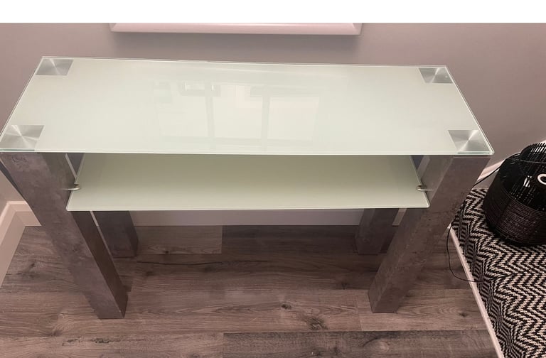 Stylish Grey Glass Console Table - As New Condition