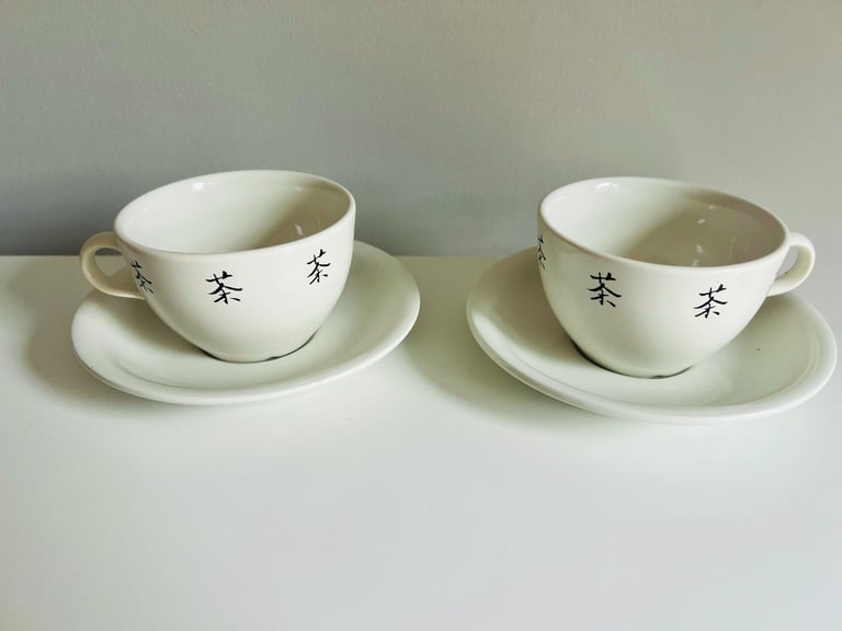 image for 2 ceramic cups with saucers (Japanese theme)