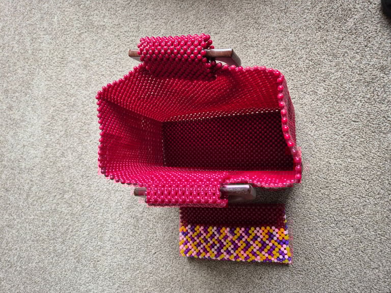 Brand New Red Acrylic Bead handbag and purse, handmade in Ghana
