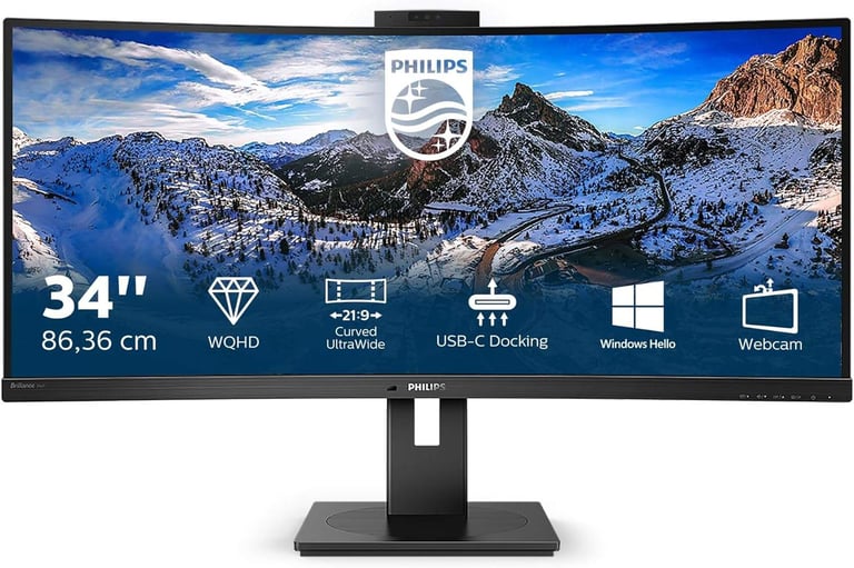 Philips 346P1CRH - 34 Inch QGHD Curved ultrawide Monitor, 100Hz, 4ms, VA, USB-C Dock, HDR 400
