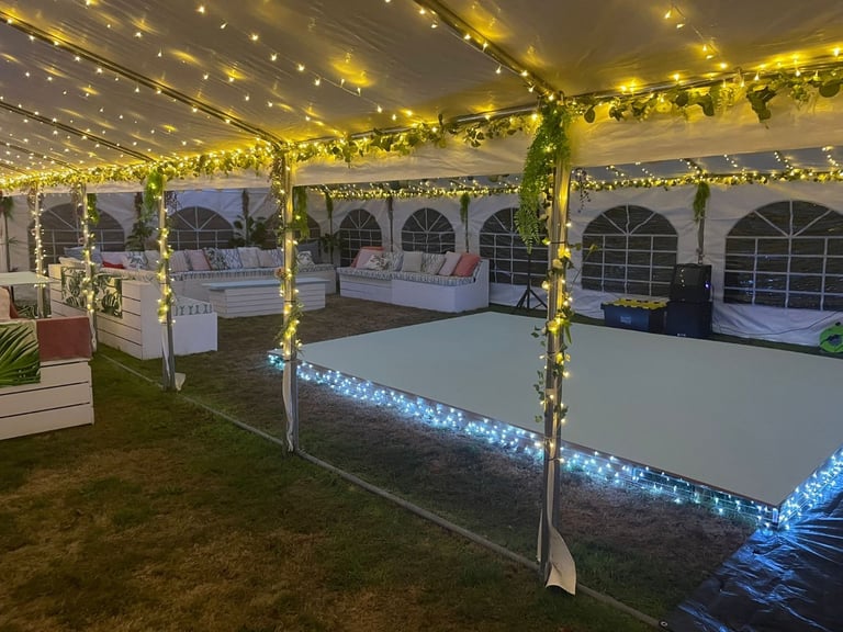 Wedding / Party Setup Including Marquees, Seating, Tables and Decorations.