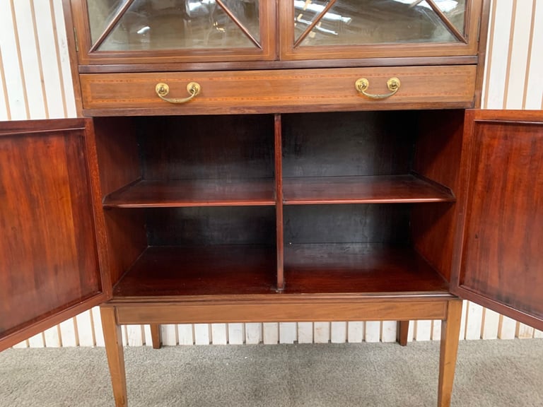 Display Cabinet with Glass Doors Raised on Square Tapering Legs Edwardian Style.
