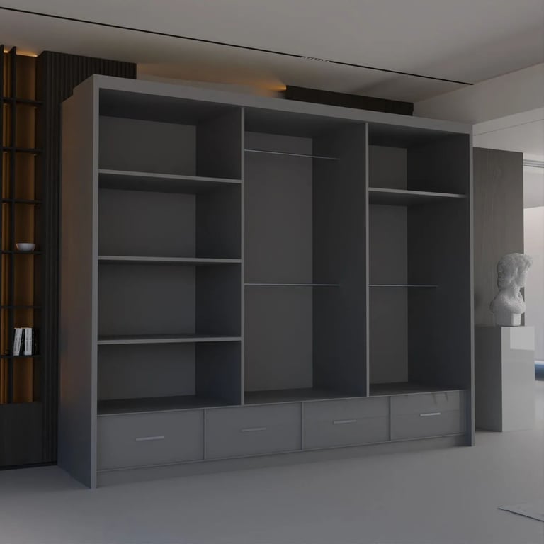 ⚡🌟Brand New High Gloss 2 or 3 Doors Sliding Wardrobe with Mirrors, Drawers, LED Light included