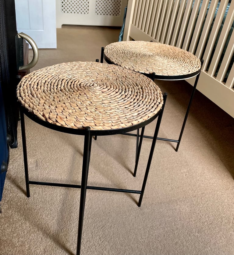 Rattan topped folding side tables x2 