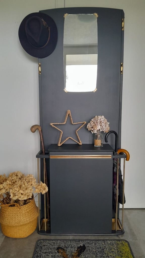 Vintage hall stand, mirror console table, retro hat stand dresser
