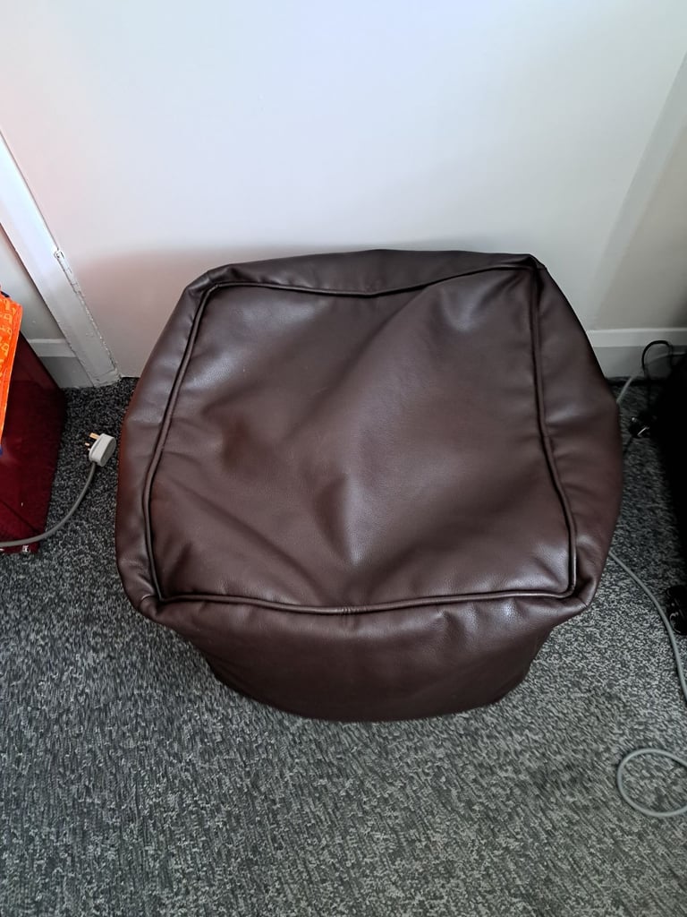 image for Brown Leather Look Foot Rest Pouffe - Beanbag 