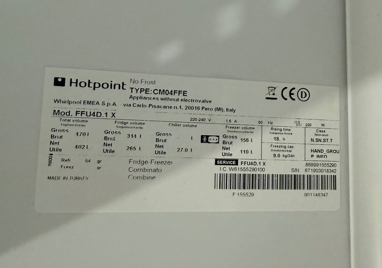 HOTPOINT AMERICAN STYLE NICE FRIDGE & FREEZER WITH WARRANTY  